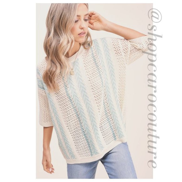 Short Sleeve Stripe Sweater, NWT - BLUE - Picture 3 of 4